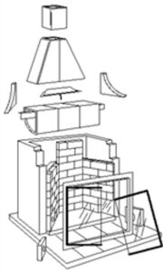 Certifications and training chimney Repair Black and white drawing of a traditional fireplace with a brick surround and a burning fire inside.