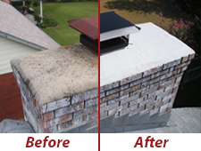 Damaged chimney crown before repair by Midwest Chimney Repair