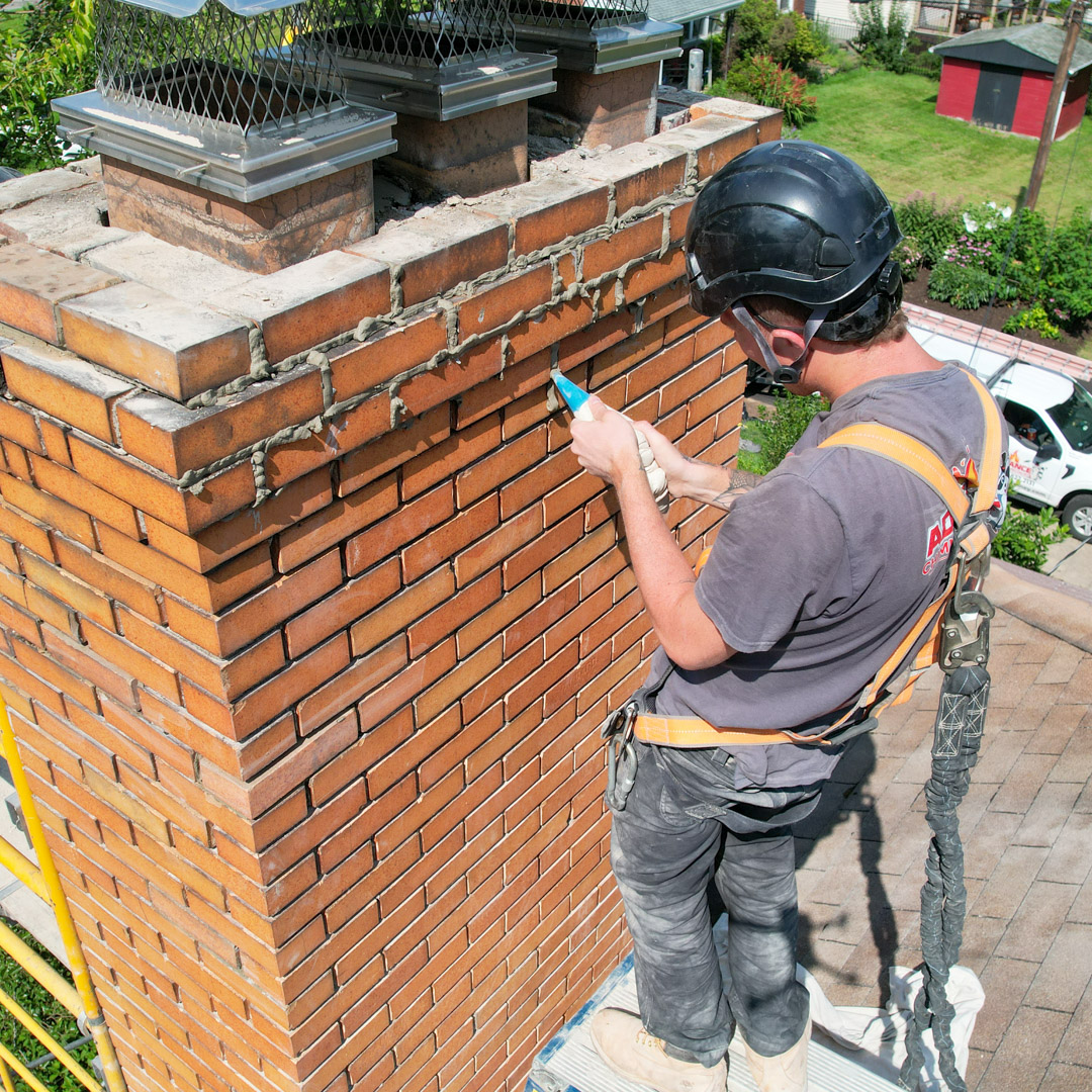 Damaged chimney crown before repair by Midwest Chimney Repair