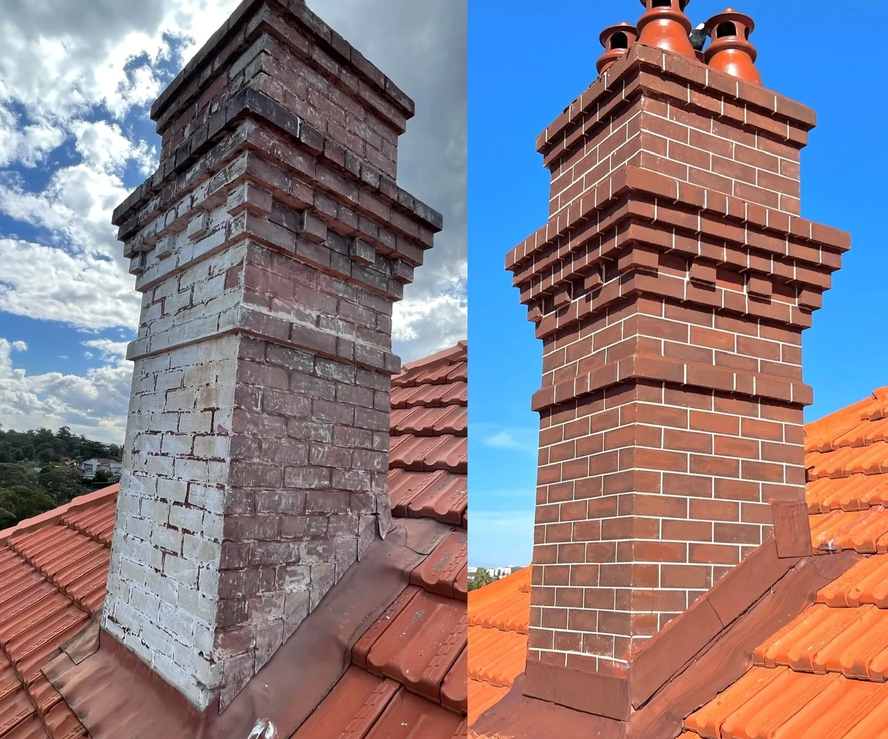 Damaged chimney crown before repair by Midwest Chimney Repair
